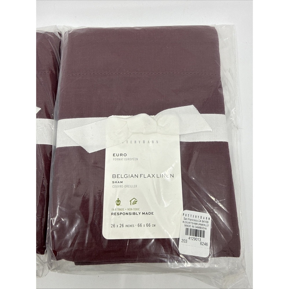 Pottery Barn Merlot Euro Belgian Flax Linen Shams Set Of 2 Luxury 26"x26"\ New - Picture 3 of 6
